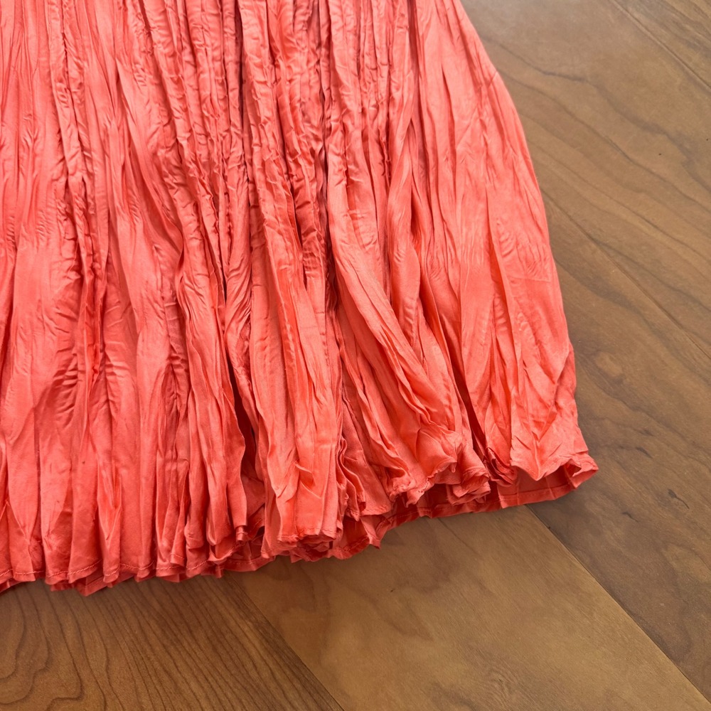 Savannah 100% Silk Maxi Skirt Coral Crinkle Broomstick Fairy Flowy Boho Womens M - Picture 3 of 6